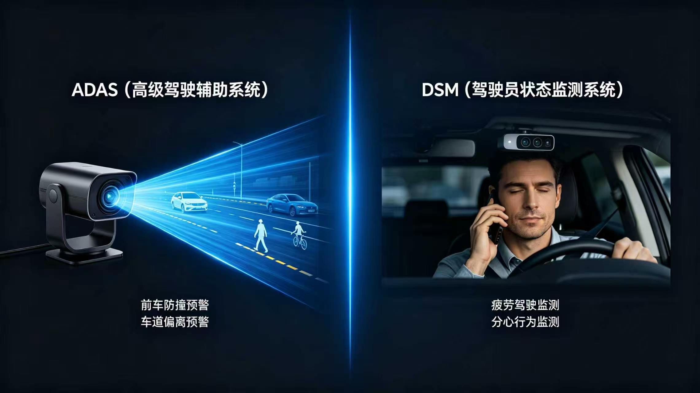 ADAS与DSM功能定位与技术差异示意