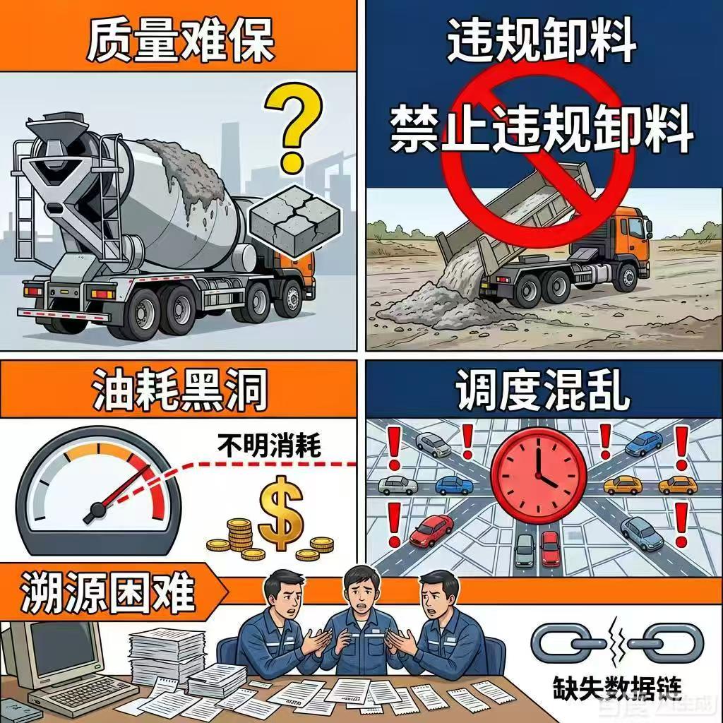 商砼运输行业核心管控痛点示意