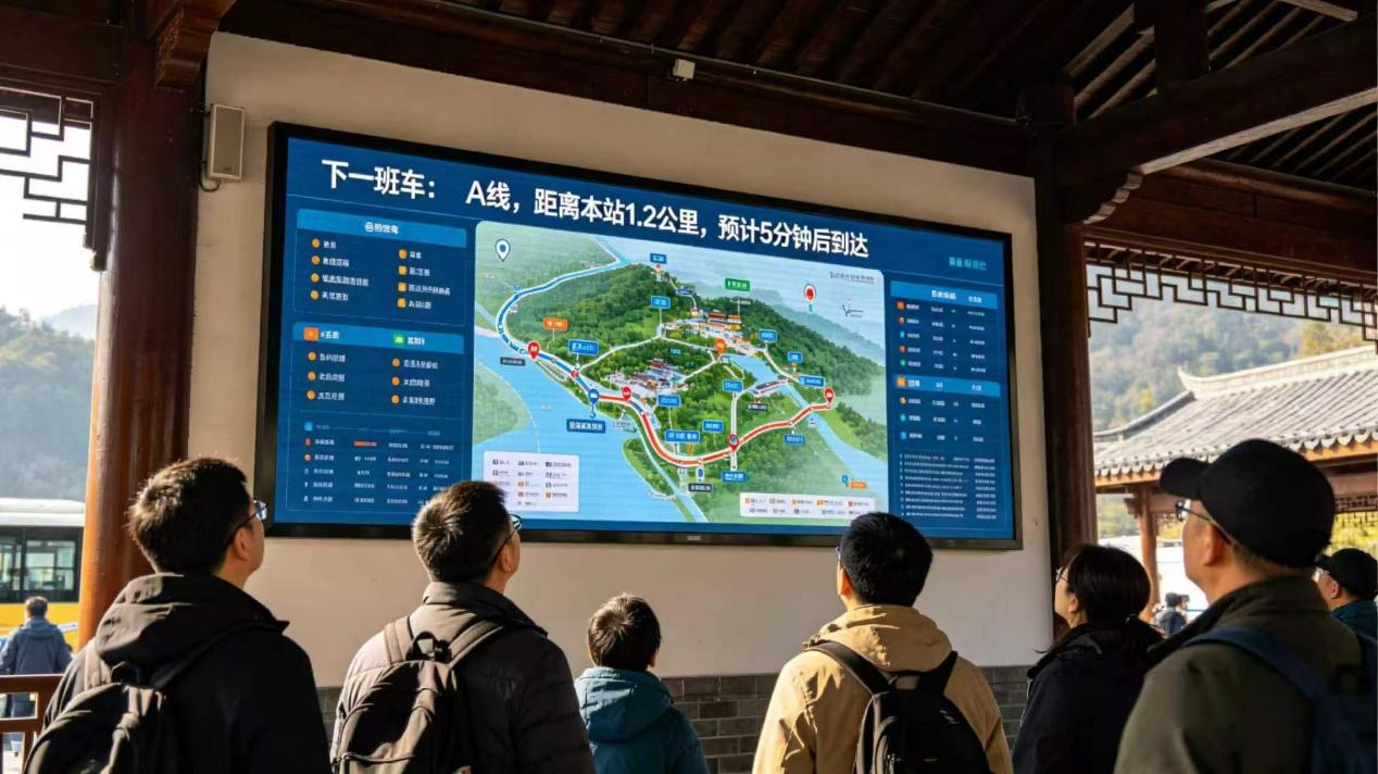 景区大巴到站大屏实时提醒功能示意